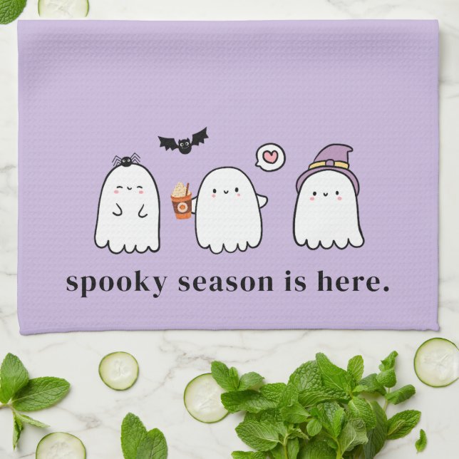 Cute Halloween Ghosts Spooky Season Purple Kökshandduk (Vikta)