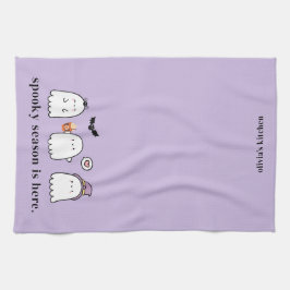 Cute Halloween Ghosts Spooky Season Purple Kökshandduk