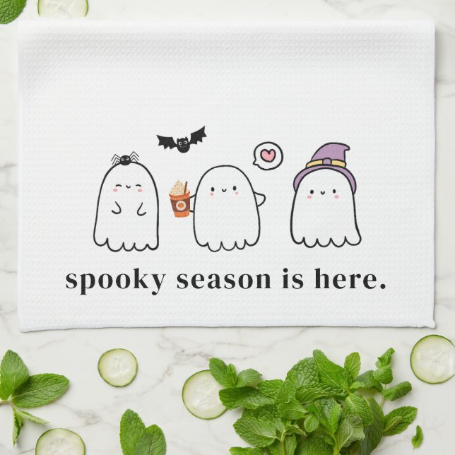 Cute Halloween Ghosts Spooky Season White Kökshandduk (Vikta)