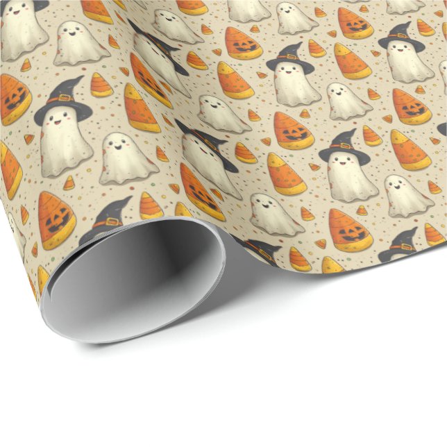 Cute Halloween Gift Wrapping Papper Spöken Kids Presentpapper (Rullad Hörn)