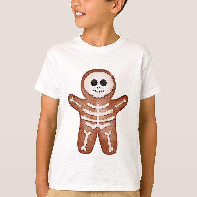 Cute Halloween Gingerbread Skeleton Cookie T Shirt (Framsida)