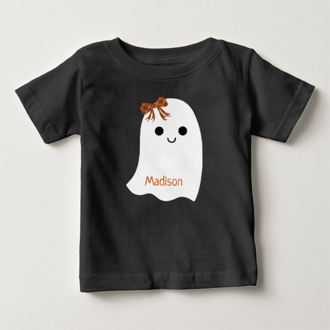 Cute Halloween Girl Ghost Play Bow Kids Namn T Shirt (Framsida)