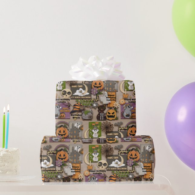 Cute Halloween Girl's Namn Birthday Gift Presentpapper (Festgåvor)