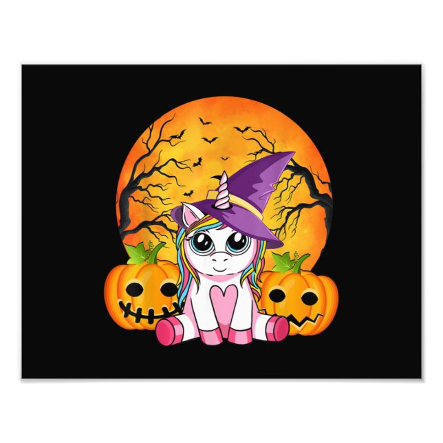Cute Halloween Girls Witchy Unicorn Halloween Fototryck (Framsidan)