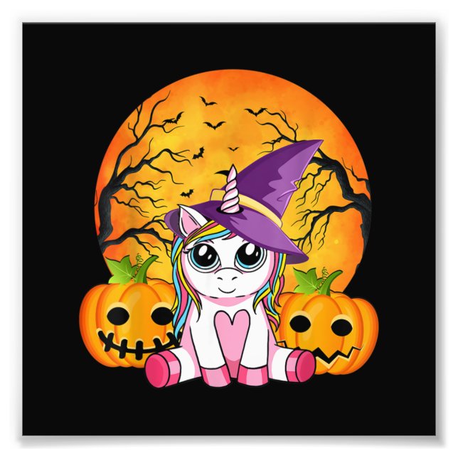 Cute Halloween Girls Witchy Unicorn Halloween Fototryck (Framsidan)