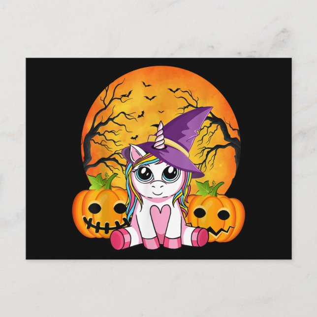 Cute Halloween Girls Witchy Unicorn Halloween Helg Vykort (Framsida)