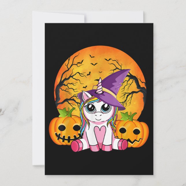 Cute Halloween Girls Witchy Unicorn Halloween Inbjudningar (Framsida)