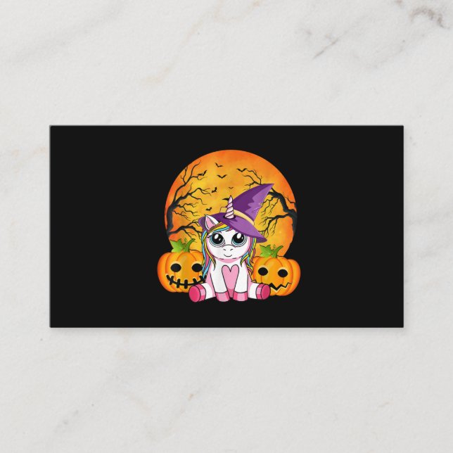 Cute Halloween Girls Witchy Unicorn Halloween Visitkort (Framsida)