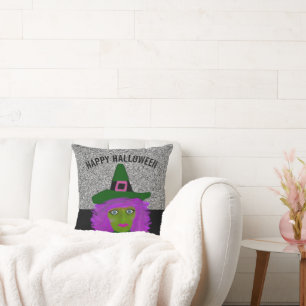 Cute Halloween Glam Witch Black Silver Glitter Kudde