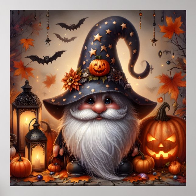 Cute Halloween Gnome med Jack-O-Lanternor Poster (Framsidan)