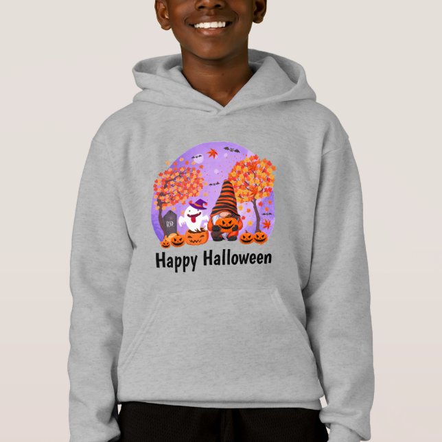 Cute Halloween Gnome och Ghost med Text Boy's T Shirt (Framsida)