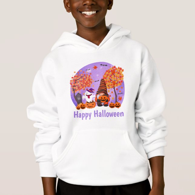 Cute Halloween Gnome och Ghost med Text Boy's T Shirt (Framsida)
