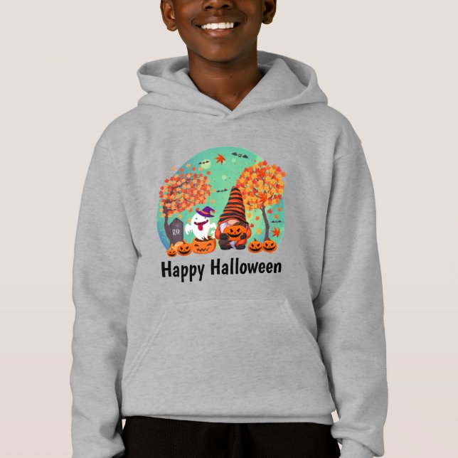 Cute Halloween Gnome och Ghost med Text Boy's T Shirt (Framsida)