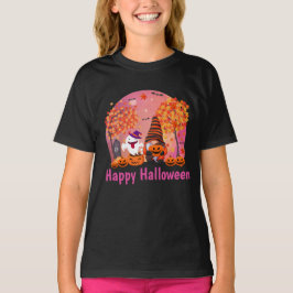 Cute Halloween Gnome och Ghost med Text Girl's T Shirt