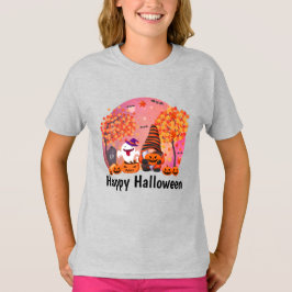Cute Halloween Gnome och Ghost med Text Girl's T Shirt