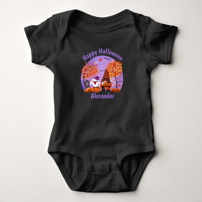 Cute Halloween Gnome och Ghost med text T Shirt (Framsida)