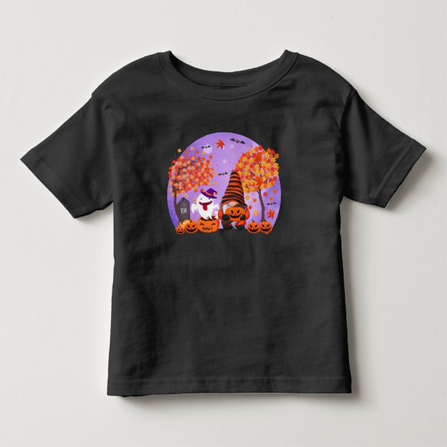 Cute Halloween Gnome och Ghost Småbarn T-shirt (Framsida)