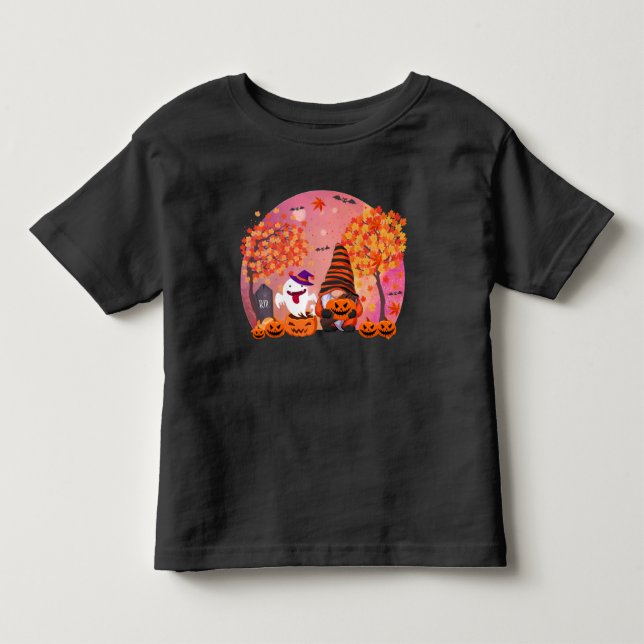 Cute Halloween Gnome och Ghost Småbarn T-shirt (Framsida)