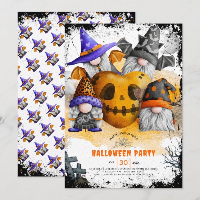 Cute Halloween-gnomes-barnparinbjudan Inbjudningar (Fram/baksida)