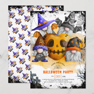 Cute Halloween-gnomes-barnparinbjudan Inbjudningar