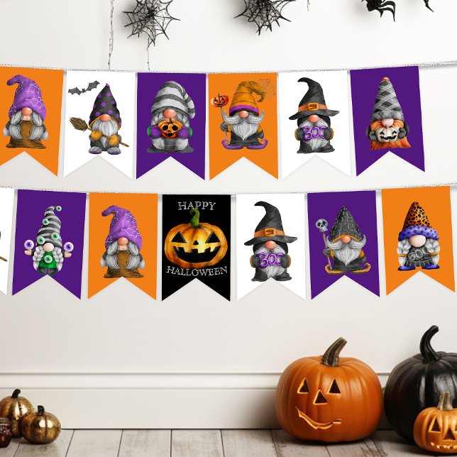 Cute Halloween Gnomes Orange Lila Party Vimplar (Skapare uppladdad)