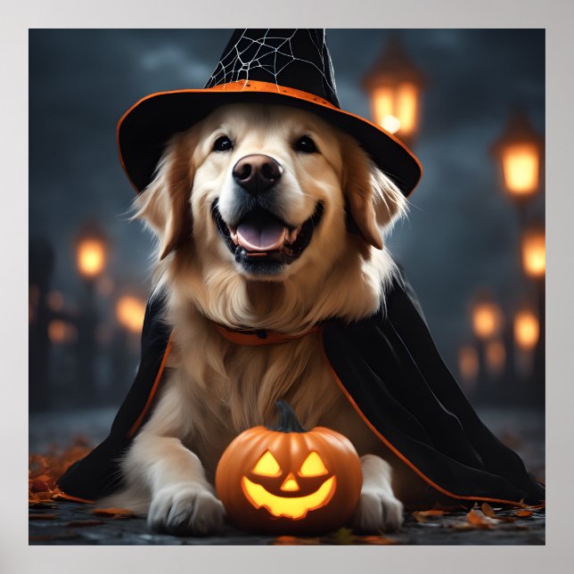 Cute Halloween Golden Retriever Hund Oktoberfall Poster (Framsidan)