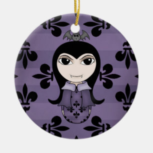 Cute Halloween Gothic vampyr tjej i lila Julgransprydnad Keramik
