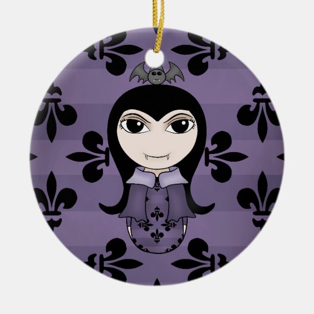 Cute Halloween Gothic vampyr tjej i lila Julgransprydnad Keramik (Framsidan)