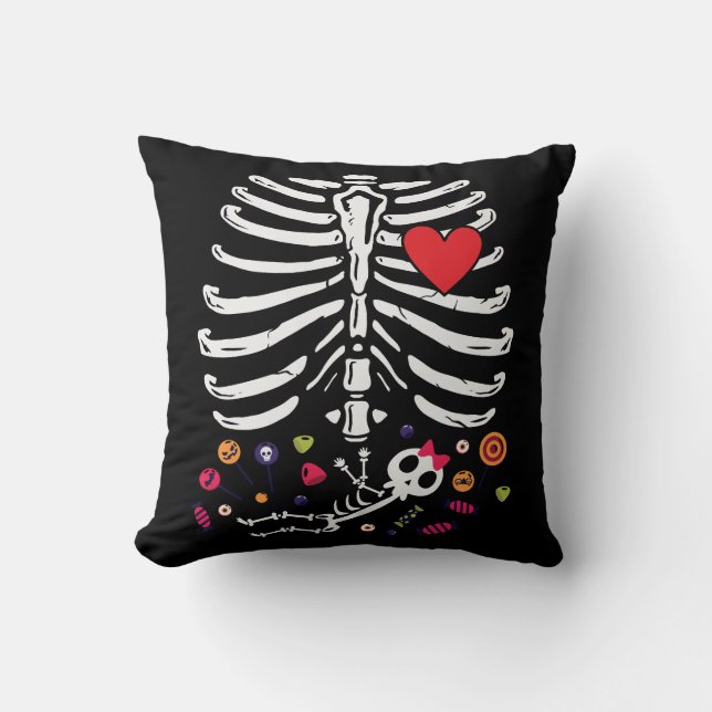 Cute Halloween Gravid Skeleton Flicka Kudde (Framsida)