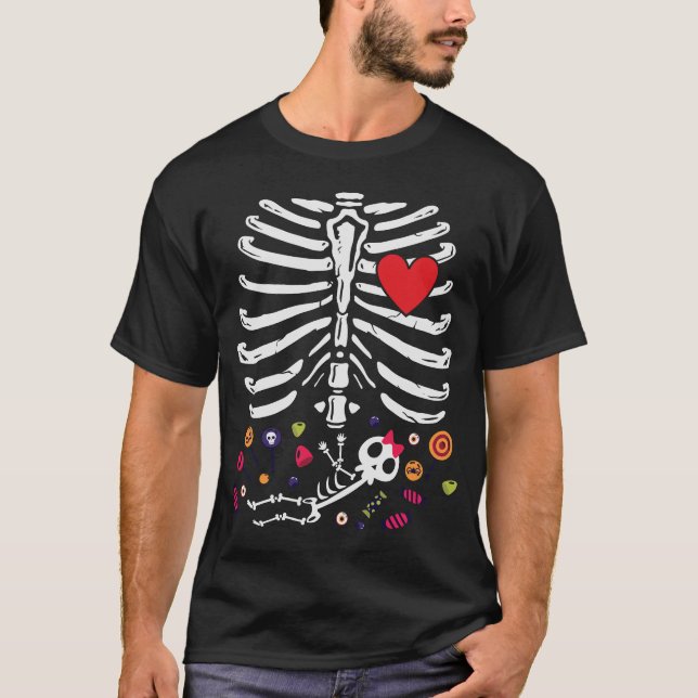 Cute Halloween Gravid Skeleton Flicka T Shirt (Framsida)