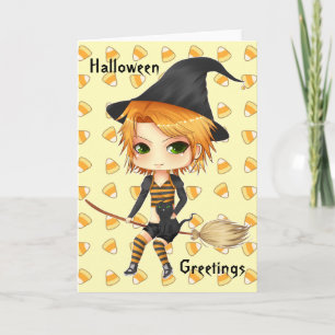 Cute Halloween-häxchibikort för din text Kort
