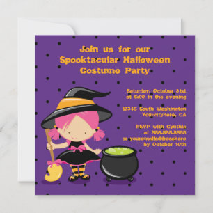Cute Halloween-häxkonturparbjudan Inbjudningar