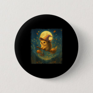 Cute Halloween Hedgehog Broom Ride med spott och Knapp