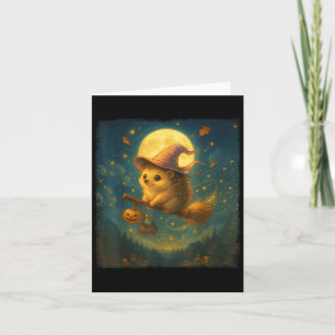 Cute Halloween Hedgehog Broom Ride med spott och Kort