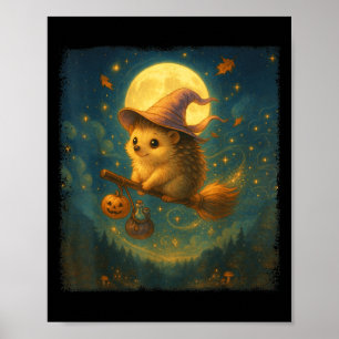 Cute Halloween Hedgehog Broom Ride med spott och Poster