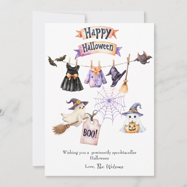 Cute Halloween Helgdag Card med Pumpkins Witch Julkort (Framsida)