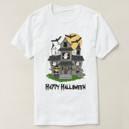 Cute Halloween hemsökt hus och liten häxa T Shirt