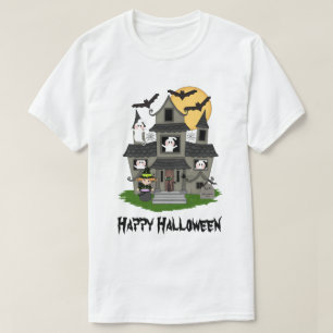 Cute Halloween hemsökt hus och liten häxa T Shirt