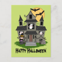 Cute Halloween hemsökt hus och liten häxa