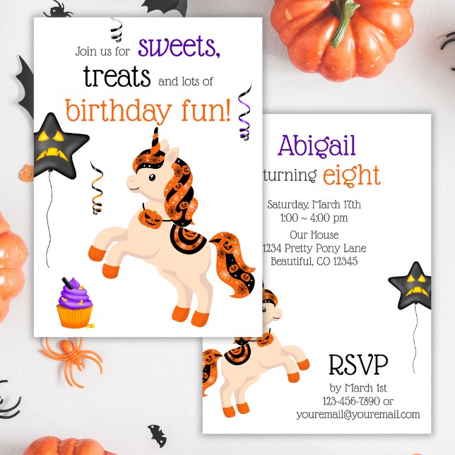 Cute Halloween Horse Unicorn Födelsedagsfest Inbjudningar (Cute Halloween Horse Unicorn Birthday Party Invitation)