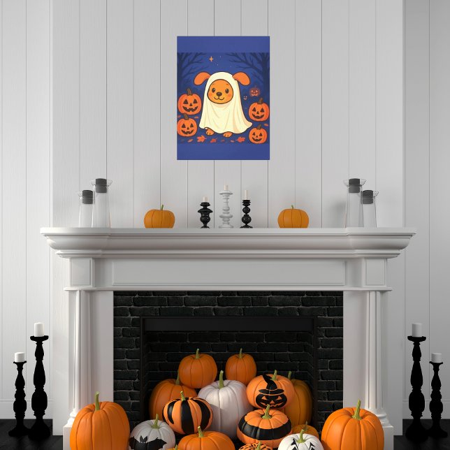 Cute Halloween Hund Ghost Costume - Adsible Canvastryck (Skapare uppladdad)