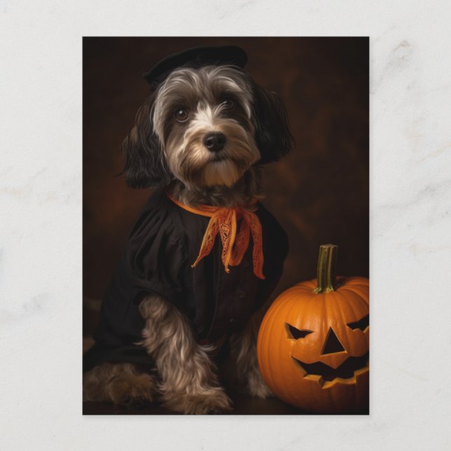 Cute Halloween Hund med Jack o lantern Vykort (Framsida)