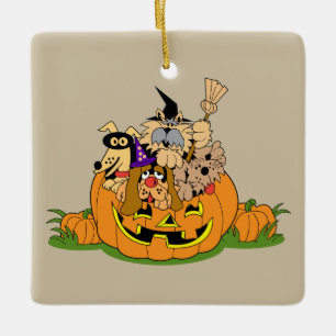 Cute Halloween hundar i en Pumpkin Julgransprydnad Keramik