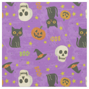 Cute Halloween Icons Mönster - Lila Tyg
