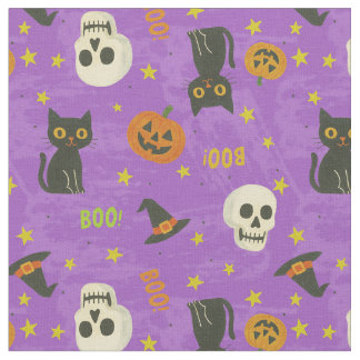 Cute Halloween Icons Mönster - Lila Tyg