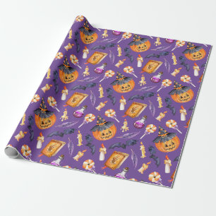Cute Halloween-illustration med pumpa och fladderm Presentpapper