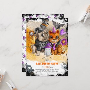 Cute Halloween-inbjudan till katt- och hund-part Inbjudningar
