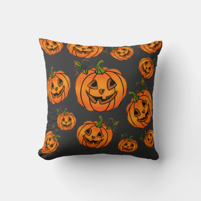 Cute Halloween jack-o-lantern pumpor Kudde (Framsida)
