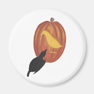 Cute Halloween Jack O'Lantern and Kråka Magnet