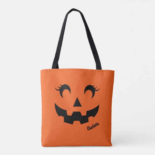 Cute Halloween Jack O'Lantern Dubbla Sided Pumpkin Tygkasse (Baksida)